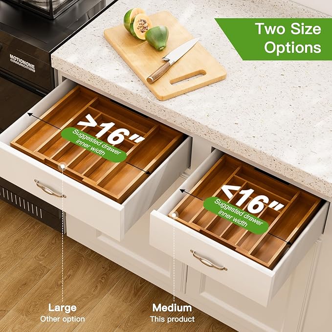 Pipishell Bamboo Expandable Drawer Organizer