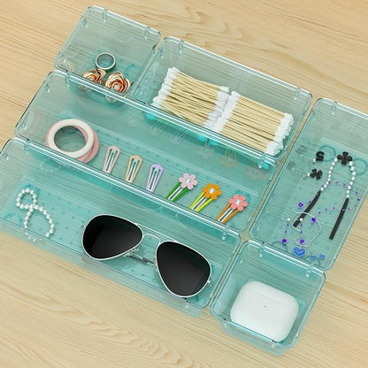 WOWBOX 9 Pack Clear Drawer Organizer Set, Acrylic Drawer Storage Trays