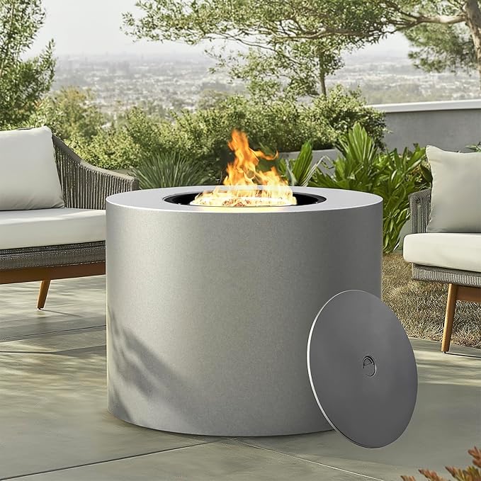 32 Inch Propane Fire Pit Table, 50,000 BTU Round Outdoor Fire Table, Alloy Steel Gas Fire Pits with Waterproof Cover, Lava Rocks and Lid, CSA Certified, for Patio, Deck, Backyard, Gray
