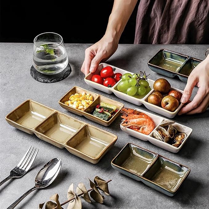 Seasoning Plate 5.2 x 2.6 Inch Two Piece Stackable Ceramic Serving Tray. Set of 2 Decorative Ceramic Appetizer Trays, Snack Soy Sauce Dessert Plates, Ceramic Sauce Plates (Color