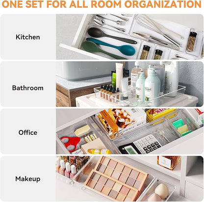 6 Pack Large Clear Plastic Drawer Organizer Trays, Acrylic Kitchen Drawer