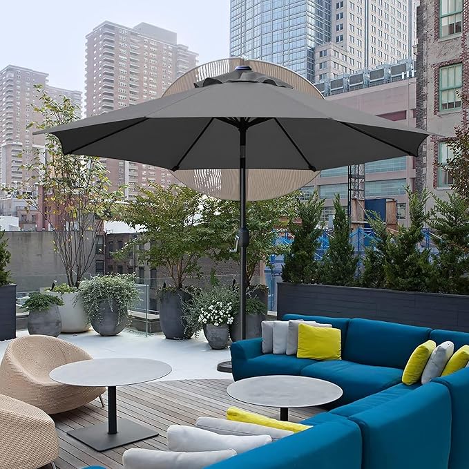 Sunnyglade 9' Patio Umbrella Outdoor Table Umbrella with 8 Sturdy Ribs (Grey)