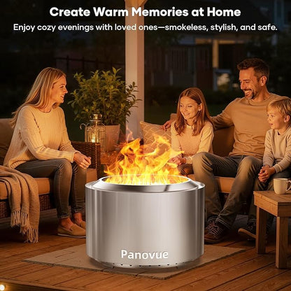 Panovue 22 Inch Smokeless Fire Pit, Stainless Steel Wood Burning Outdoor Firepit for Outside Patio, Backyard, Camping and Outdoor Gatherings,Outdoor Fire Place with Removable Ash Pan