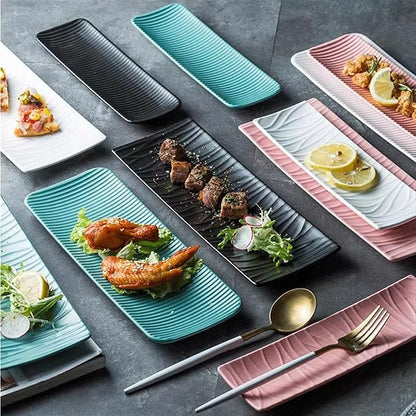 Seasoning Plate 9.4 Inch Ceramic Plate Tree Pattern Rectangular Plate Ceramic Tray for Sushi Appetizer Snack Fruit Cake Serving Tray Serving Tray Presentation Serveware Sauce Plate Keram Sauce Plate