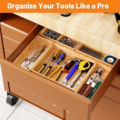 SpaceWhisper Bamboo Drawer Organizer, 5-Piece Drawer Divider