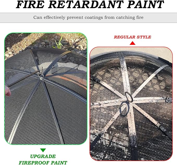 Fire Pit Spark Screen, 40 Inch Diameter Fire Pit Screen with Handle & Poker,Heavy Duty Metal Mesh Fire Pit Screen,Fire Pit Lid for Outdoor/Beach/RV Camping/Backyard