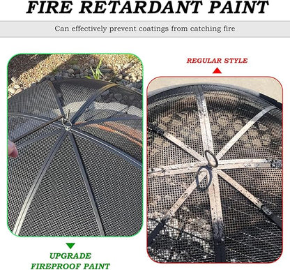 Fire Pit Spark Screen, 40 Inch Diameter Fire Pit Screen with Handle & Poker,Heavy Duty Metal Mesh Fire Pit Screen,Fire Pit Lid for Outdoor/Beach/RV Camping/Backyard