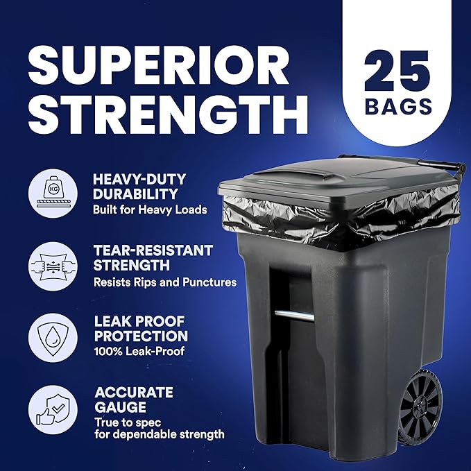Plasticplace 95-96 Gallon Garbage Can Liners │ 2 Mil │ Black Heavy Duty Trash