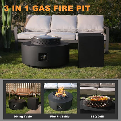 32-inch Fire Table with Natural Gas Conversion Kit, 65,000BTU Outdoor Modern Patio Fire Pit Table w/Lid, Lava Rocks,Tank Cover, Rain Cover,Black