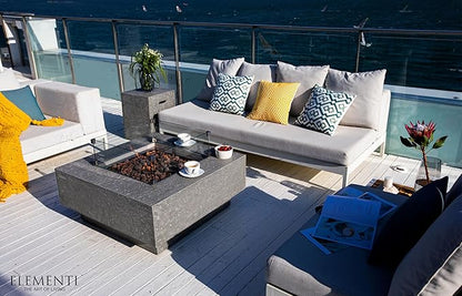 Elementi | Bundle Manhattan Gas Fire Pit Cast Concrete 36" Square Fire Table, Outdoor Fire Pit Electronic Ignition | Canvas Cover, Lava Rock Included | Light Gray (Natural Gas)