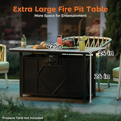 BALI OUTDOORS 42 inch Propane Fire Pit Patio Outdoor Fire Pit Table Large Black Firepits for Outside Rectangular