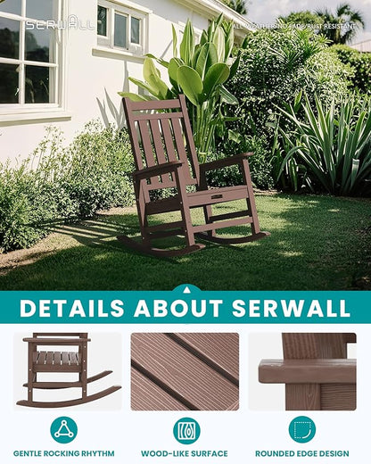 SERWALL Oversized Outdoor Rocking Chair Set of 4, HDPE Rocker for Adults, Patio Rocking Chairs for Porch, Coffee