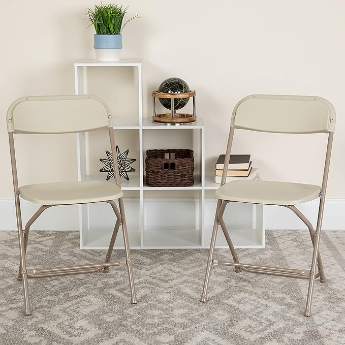 Flash Furniture Hercules Series Plastic Folding Chair - Beige - 4 Pack 650LB Weight Capacity Comfortable Event Chair-Lightweight Folding Chair