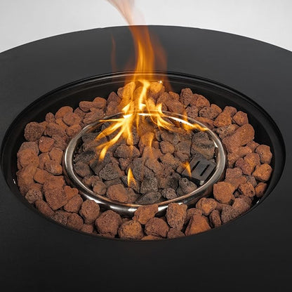 30" Propane Gas Fire Pit Table, 50000 BTU Round Steel Fire Pit with Lid & Glass 2 in 1 Fire Pit Table Rock for Outside Patio Deck Garden Courtyard