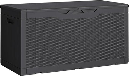 Greesum Outdoor Storage Box 100 Gallon Storage Bin with Lid for Patio Furniture, Garden Tools, Pool Supplies, Lockable, Waterproof and UV Resistant, Black