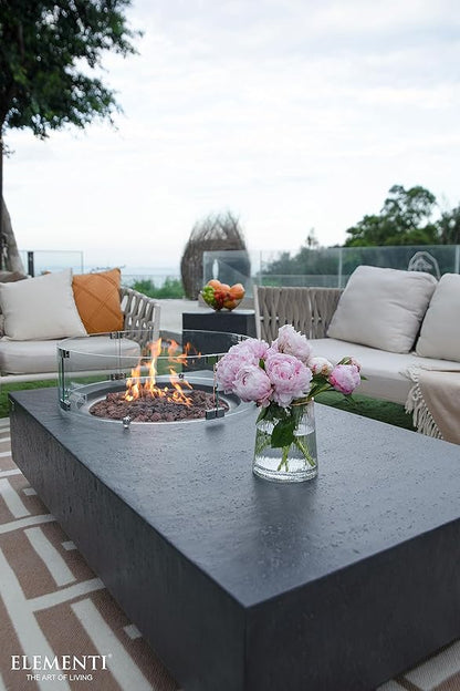 Elementi | Metropolis Gas Fire Pit Cast Concrete 56" Rectangular Fire Table, Outdoor Fire Pit Electronic Ignition | Canvas Cover, Lava Rock Included | Dark Gray (Propane Gas)