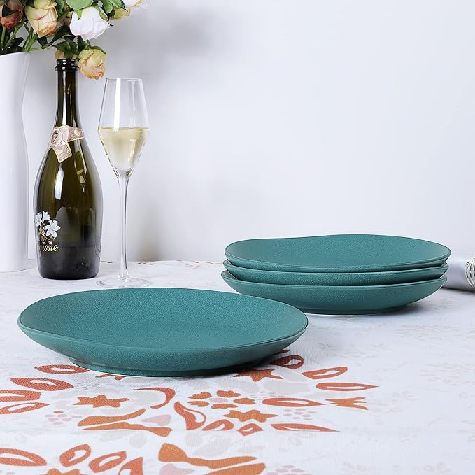fanquare 10" Green Matte Dinner Plate, Modern Ceramic Dishes Set for 4, Large Porcelain Plates Set, Kitchen Serving Plates, Microwave Safe