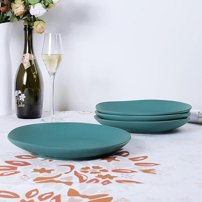 fanquare 10" Green Matte Dinner Plate, Modern Ceramic Dishes Set for 4, Large Porcelain Plates Set, Kitchen Serving Plates, Microwave Safe