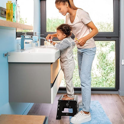 Delxo 9 Inch Folding Step Stool, Black Step Stools for Kids Foldable,Portable Collapsible Step Stool with Handle, Folding Stool for Kitchen Bathroom,Bedroom,Garden