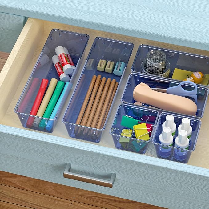 WOWBOX 6 Pack Clear Drawer Organizer Set, Acrylic Drawer Storage Trays