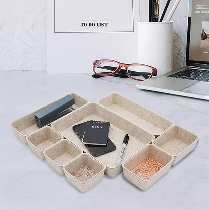 Welaxy Desk Drawer Organizer Tray, 8-Piece Beige Office Storage, Nordic