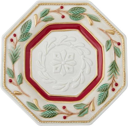 Fitz and Floyd Woodland Holiday Appetizer Plate and Spreader Set, Christmas Serveware with Holly and Berry Design, Festive Snack Plate, 6.75 Inch