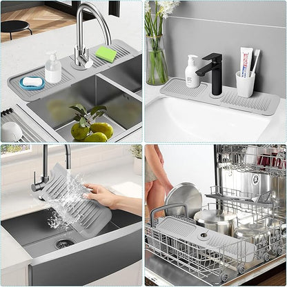24"Longer Silicone Faucet Mat for Kitchen Sink, 5° Slope Faucets Draining Mat