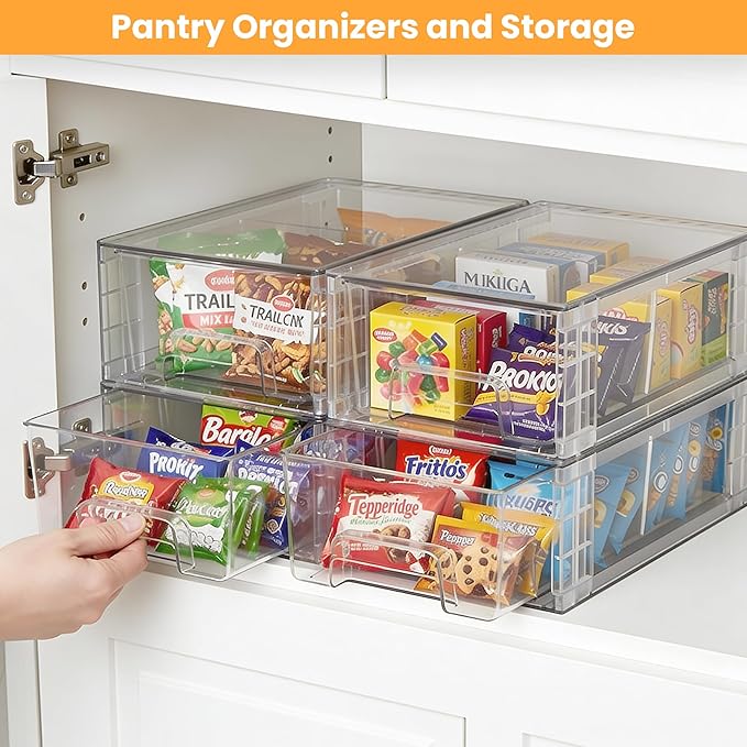 6 Pack Stackable Storage Drawers, Plastic Organizers Bins, Drawers Storage