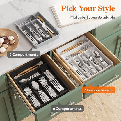 Lifewit Silverware Drawer Organizer Tray, Plastic Cutlery Storage