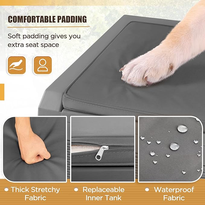 Devoko 100 Gallon Waterproof Large Resin Deck Box Outdoor Storage Box Indoor Lockable Storage Container with Cushion for Patio Furniture Garden Pool Cushions (Grey)
