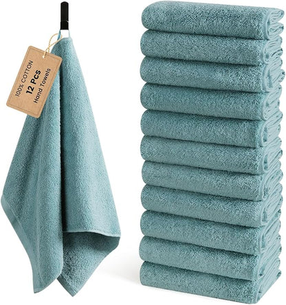 SEMAXE 12 Pack Hand Towels for Bathroom, 100% Cotton Towels