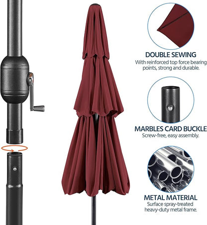 Yaheetech 3 Tier Patio Umbrella 10ft Vented Outdoor Large Market Table Umbrella with 8 Sturdy Ribs & 1.5" Umbrellla Pole, Double-layer Cloth & Push-button Tilting & Crank for Pool/Garden/Lawn Burgundy