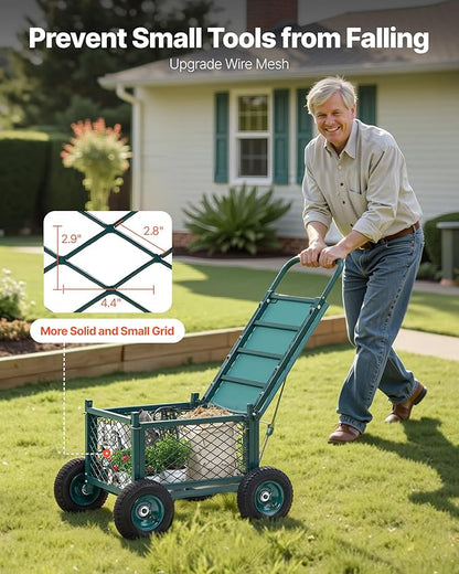 VEVOR Rolling Garden Cart with Seat, Metal Rolling Garden Work Seat with Wheels, Supports up to 400 LBS, Heavy Duty Gardening Cart Scooter, Outdoor Wagon & Stool on Wheels for Lawn, Patio, Backyard