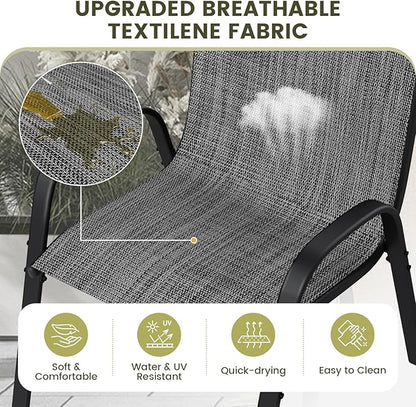 UDPATIO Patio Chairs Set of 8, Stackable Outdoor Dining Chairs with High Back, Breathable Textilene Fabric Outdoor Chair All Weather, 350LBS Capacity for Garden, Backyard (Dark Grey)
