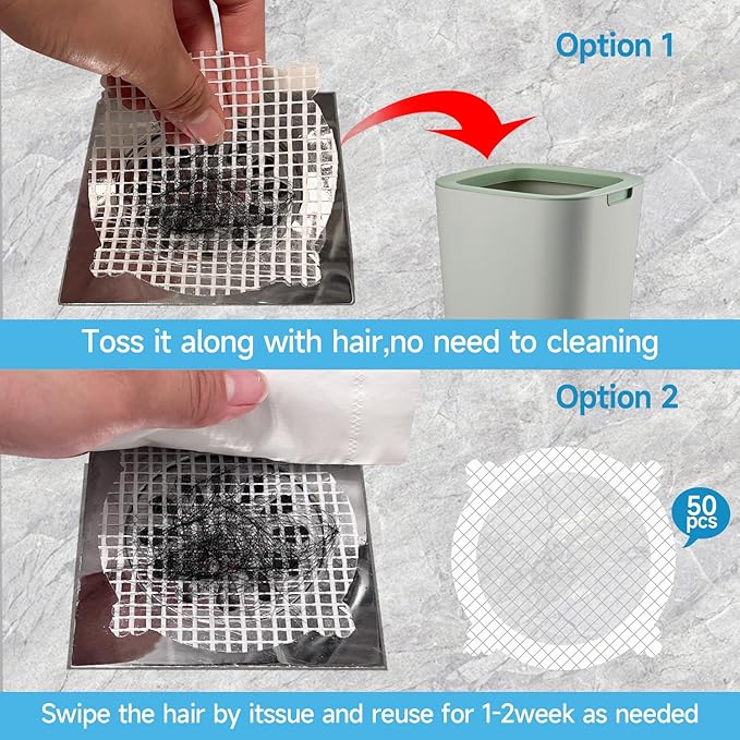 VIVIDLY 50 Pack Disposable Shower Drain Cover Hair Catcher Shower Drain Mesh