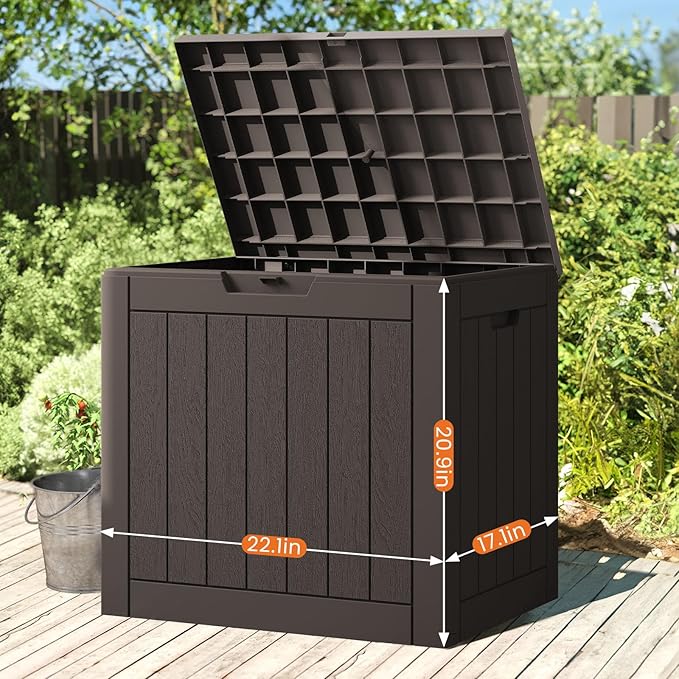 Sweetcrispy Deck Box with 31 Gallon Capacity, Weatherproof Resin Lockable Outdoor Storage for Secure Package Deliveries and Indoor Storage in Garden or Patio, Backyard