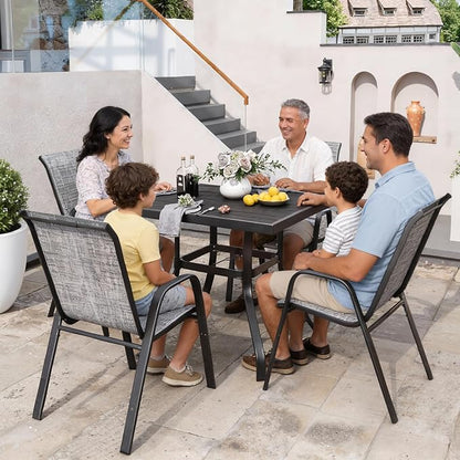 Patio Chairs Set of 4, Stackable Outdoor Dining Chairs for All Weather Textilene Fabric & Metal Frame, Outdoor Chairs Set for Backyard Deck Garden (Grey, Set of 4)