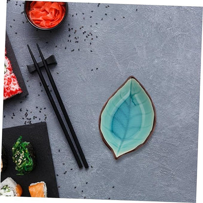 4pcs Leaf Shape Ceramic Appetizer Plates Multi-Functional Seasoning Dishes for Soy Sauce Vinegar and Snacks Kitchen Decor Unique Ice Crackle Glaze