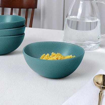 fanquare 22oz Green Matte Salad Bowls Set of 4, Porcelain Kitchen Serving Bowl for Pasta, Soup, Prep, Ramen, Microwave Safe, 6.5"