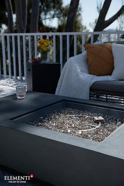 Elementi+ | Monte Carlo Gas Fire Pit Cast Concrete 60" Rectangular Fire Table, Outdoor Fire Pit Electronic Ignition | Canvas Cover, Fire Glass and Burner Lid Included | Light Gray | Propane Gas