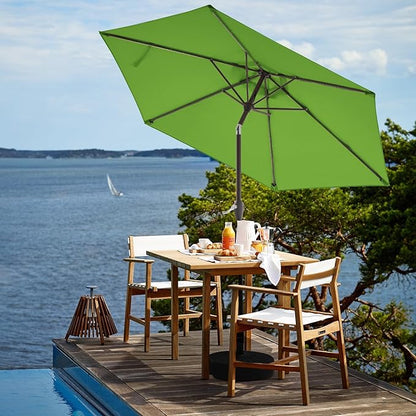 JEAREY 7.5FT Patio Umbrella Market Table Umbrella with 6 Sturdy Ribs, Push Button Tilt/Crank Outdoor Umbrella for Garden, Deck, Backyard, Pool and Beach,Grass Green