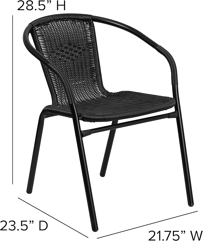 Flash Furniture Lila Modern Rattan Indoor/Outdoor Stackable Dining Chairs, Stacking Rattan Bistro Chairs for Patio or Restaurant, Set of 4, Black