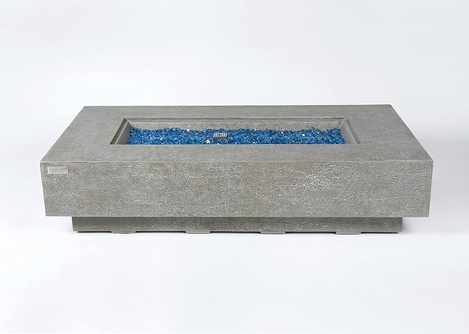 Elementi+ | Riviera Gas Fire Pit Cast Concrete 60" Rectangular Fire Table, Outdoor Fire Pit Electronic Ignition | Canvas Cover, Fire Glass and Burner Lid Included | Light Gray | Propane Gas
