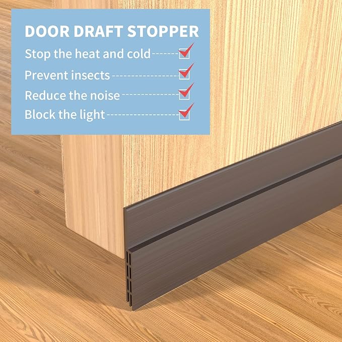 Hojoy 2 Pack Under Door Draft Stopper, Adjustable Door Sweep Anti-Collision