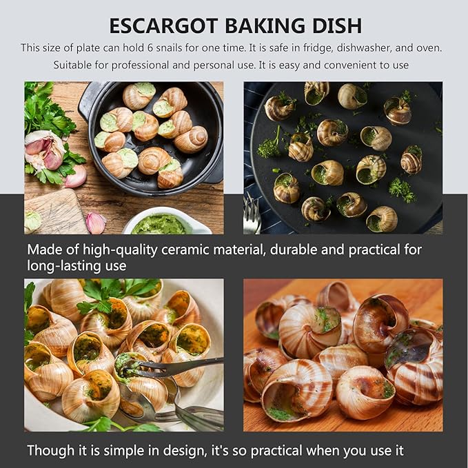 Luxshiny Escargot Baking Dish Snail Plate 10-inch Ceramic Handle Conch Serving Tray Kitchen Appetizer Plate for Home Cooking and Dining