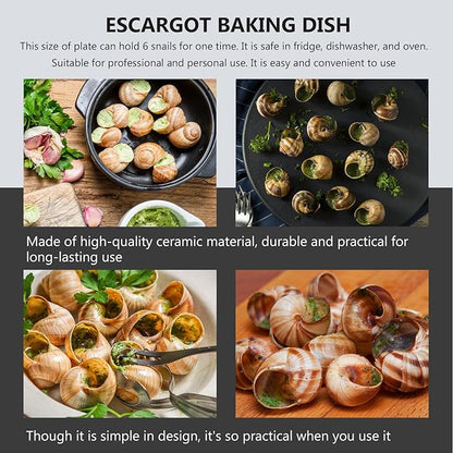 Luxshiny Escargot Baking Dish Snail Plate 10-inch Ceramic Handle Conch Serving Tray Kitchen Appetizer Plate for Home Cooking and Dining