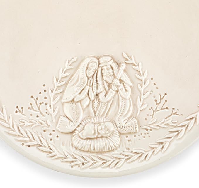 DEMDACO Christmas Journey Nativity Scene White 7.5 Inch Diameter Earthenware Faith, Religious, Decorative Holiday Tabletop Décor, Serving, Entertaining, Round, Appetizer Plates, Set of 4, Nativity