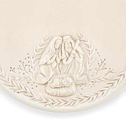 DEMDACO Christmas Journey Nativity Scene White 7.5 Inch Diameter Earthenware Faith, Religious, Decorative Holiday Tabletop Décor, Serving, Entertaining, Round, Appetizer Plates, Set of 4, Nativity