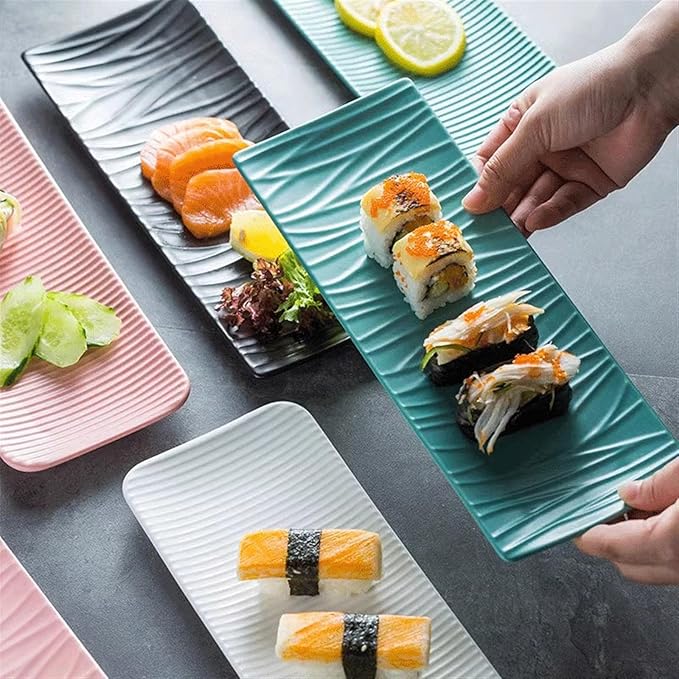 Appetizer Bowls 9.4inch Ceramic Plate Tree Pattern Rectangular Plate Ceramic Tray for Sushi Appetizer Snack Fruit Cake Server Tray Display Serving Dishes. Salad Bowls (Color : D, Size : 29.2cm)