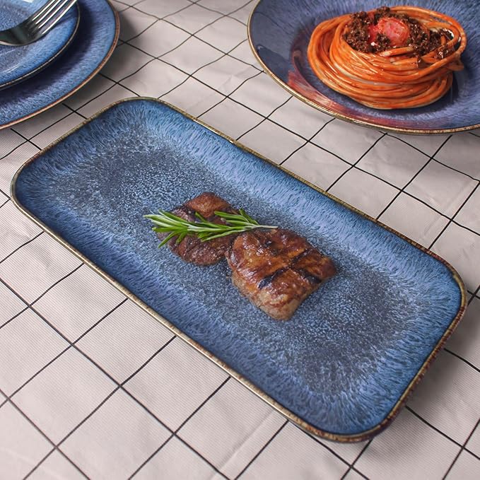 Porcelain Plate Set Large Serving Tray Set of 4, Reusable Serving Platters for Party Food, Cookie, Appetizer, Charcuterie, Snack, Dessert Display,Stackable Kitchen Dish 14.4 INCH